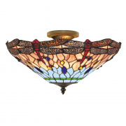 Dragonfly Semi-Flush Light - Antique Brass & Stained Glass