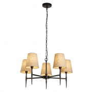 Gothic 5Lt Pendant - Hammered Black with Natural Linen Shade