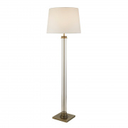 Pedestal Floor Lamp- Clear Glass, Antique Brass, White Shade