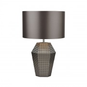 CHEVRON 1LT TABLE LAMP WITH GREY DRUM SHADE AND SMOKED RIBBED GLASS BASE