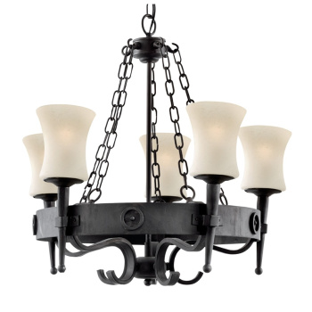 Svietidlá Searchlight - Cartwheel 5Lt Pendant - Black Metal & Sanded Glass | KÓD: 0815-5BK