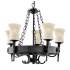 Cartwheel 5Lt Pendant - Black Iron & Sanded Glass