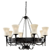 Cartwheel 5Lt Pendant - Black Iron & Sanded Glass