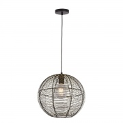 CAGE 4LT BLACK DRUM PENDANT WITH CRYSTAL GLASS PANELS