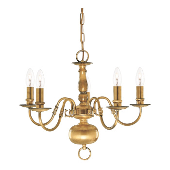 Svietidlá Searchlight - Flemish 5Lt Pendant - Solid Brass Metal | KÓD: 1019-5AB