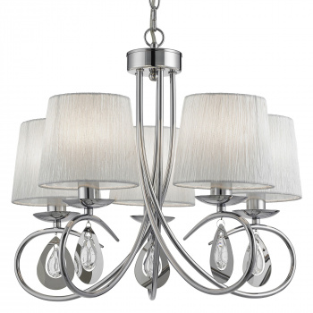 Svietidlá Searchlight - Angelique 5Lt Pendant - Chrome, Clear Glass & White Fabric | KÓD: 1025-5CC