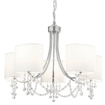 Svietidlá Searchlight - Nina 5Lt Pendant - Chrome, Crystal & Fabric Shades | KÓD: 1055-5CC