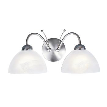 Svietidlá Searchlight - Milanese 2Lt Wall Light - Satin Silver & Alabaster Glass | KÓD: 1132-2SS