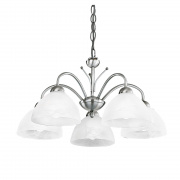 Milanese 5Lt Pendant- Satin Silver & Alabaster Glass