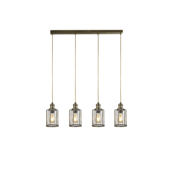 Svietidlá Searchlight - Pipes  4Lt Bar Pendant - Antique Brass Metal & Seeded Glass | KÓD: 1164-4AB