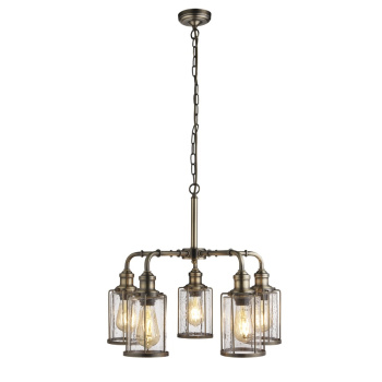 Svietidlá Searchlight - Pipes  5Lt Pendant - Antique Brass Metal & Seeded Glass | KÓD: 1265-5AB