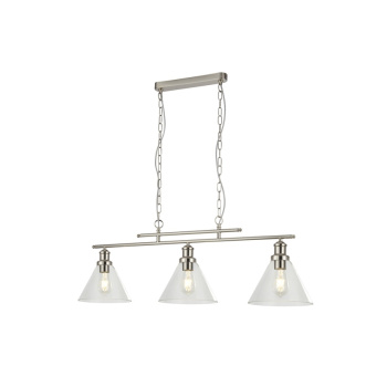 Svietidlá Searchlight - Pyramid 3Lt Bar Pendant - Satin Silver Metal & Glass | KÓD: 1277-3SS