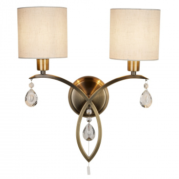 Svietidlá Searchlight - Alberto 2Lt Wall Light- Antique Brass, Crystal & Linen Shade | KÓD: 1602-2AB