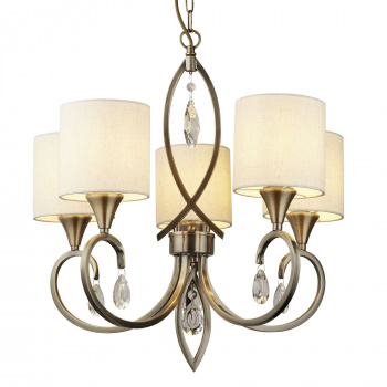 Svietidlá Searchlight - Alberto 5Lt Pendant - Antique Brass, Crystal & Linen Shade | KÓD: 1605-5AB