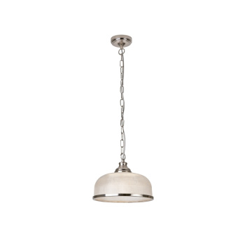 Svietidlá Searchlight - Bistro II Pendant  - Satin Silver & Holophane Style Glass | KÓD: 1682SS