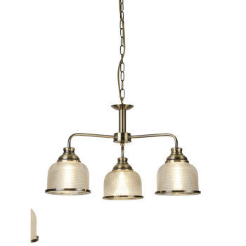 Svietidlá Searchlight - Bistro II 3Lt Pendant-Antique Brass & Holophane Style Glass | KÓD: 1683-3AB