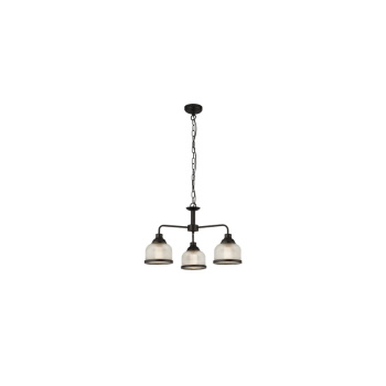 Svietidlá Searchlight - Highworth 3Lt Pendant - Black Metal & Holophane Style Glass | KÓD: 1683-3BK