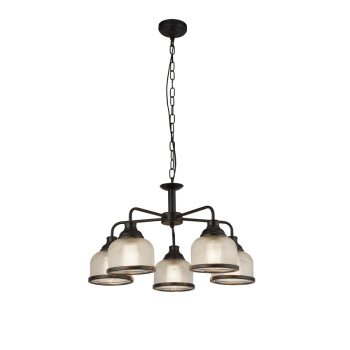 Svietidlá Searchlight - Highworth 5Lt Pendant - Black Metal & Holophane Style Glass | KÓD: 1685-5BK