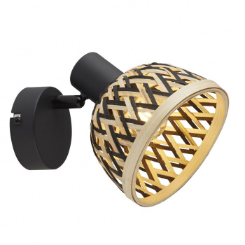 Svietidlá Searchlight - Lance Spotlight Wall Light - Black Metal & Bamboo Shade | KÓD: 19931-1BK