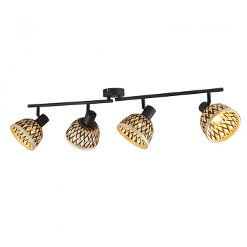 Svietidlá Searchlight - Lance 3Lt Round Spotlight - Black Metal & Bamboo Shade | KÓD: 19931-3BK