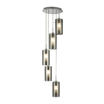 Svietidlá Searchlight - Duo I 5Lt Pendant - Satin Silver Metal & Smoked Glass | KÓD: 2305-5SM