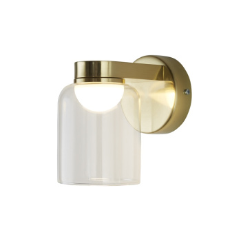 Svietidlá Searchlight - Highball LED Wall Light, Satin Brass & Clear Glass IP44 | KÓD: 23083-1SB