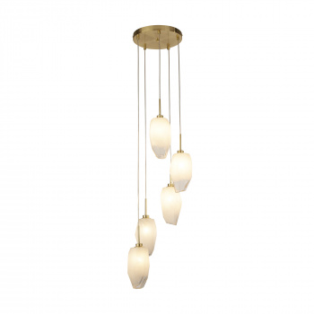 Svietidlá Searchlight - Rocky 5Lt Multi Drop  Pendant, Satin Brass Metal  & Glass | KÓD: 23146-5SB
