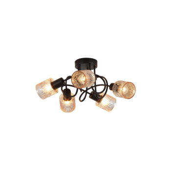 Svietidlá Searchlight - Knot 5Lt Ceiling Lamp, Black Metal with Amber Glass Shade | KÓD: 23605-5BK