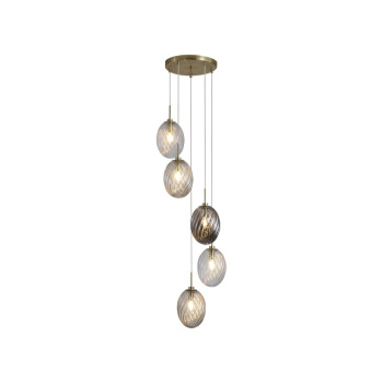 Svietidlá Searchlight - Whirl 5Lt Multi Drop Pendant, Satin Brass Metal, Coloured Gl | KÓD: 24142-5SB