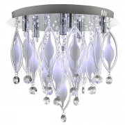 SPINDLE - REMOTE CONTROLLED  6LT FLUSH CEILING, CHROME WITH CLEAR/WHITE GLASS DECO