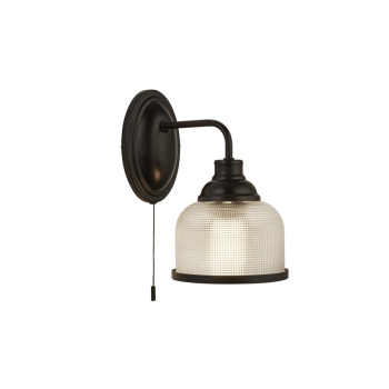 Svietidlá Searchlight - Highworth Wall Light- Matt Black Metal,Holophane Style Glass | KÓD: 2671-1BK