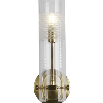Svietidlá Searchlight - Scope Bathroom Wall Light - Satin Brass & Clear Etched Glass | KÓD: 27981SB