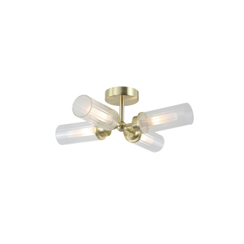 Svietidlá Searchlight - Imperial 4LT Flush, Satin Brass and Clear Ribbed Glass | KÓD: 29984SB