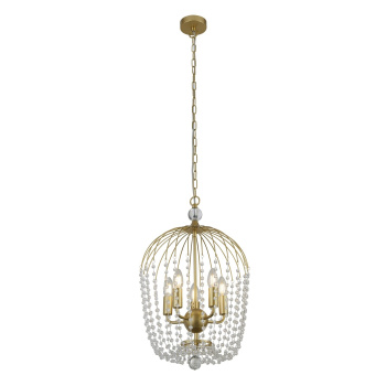 Svietidlá Searchlight - Shower 5Lt Pendant  - Gold Metal & Clear Crystal | KÓD: 30216-5GO