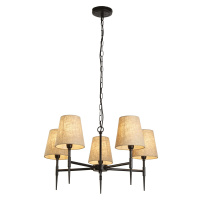 Gothic 5Lt Pendant - Hammered Black Metal & Natural Linen - 30690-5BK 30690-5BK