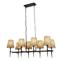 Gothic 8Lt Bar Pendant- Hammered Black Metal & Natural Linen - 30690-8BK 30690-8BK
