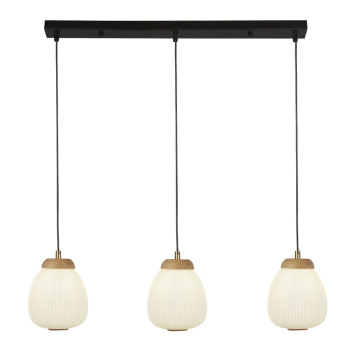 Svietidlá Searchlight - Ella 3Lt Pendant - Black Metal & Opal Ribbed Glass | KÓD: 31411-3NA