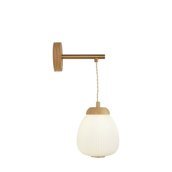 Svietidlá Searchlight - Ella Wall light - Brass Metal, Wood & Opal Ribbed Glass | KÓD: 31412-1NA