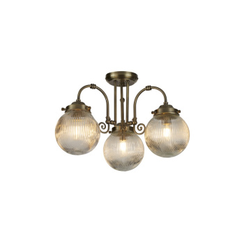 Svietidlá Searchlight - Belvue 3Lt Flush  - Antique Brass Metal & Clear Glass | KÓD: 32593-3AB