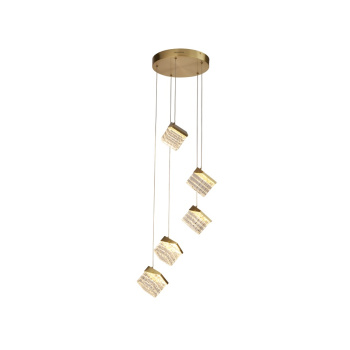 Svietidlá Searchlight - Cuboid 5Lt LED Multi Drop Pendant, Satin Brass Metal with Cl | KÓD: 33640-5SB