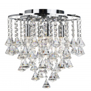 DORCHESTER - 4LT FLUSH CEILING, CHROME WITH CLEAR CRYSTAL BUTTONS & PYRAMID DROPS