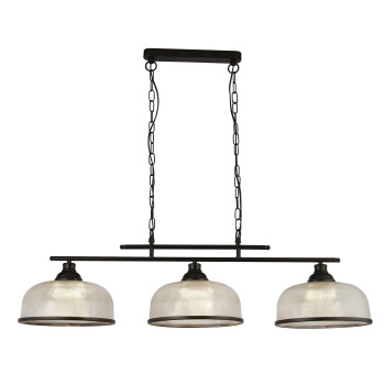 Svietidlá Searchlight - Highworth 3Lt Pendant - Black Metal & Holophane Style Glass | KÓD: 3593-3BK