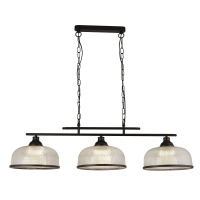 Highworth 3Lt Pendant - Black Metal & Holophane Style Glass - 3593-3BK 3593-3BK