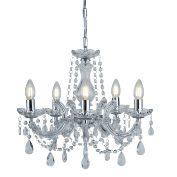 Svietidlá Searchlight - Marie Therese  5Lt Pendant - Chrome Metal & Clear Acrylic | KÓD: 399-5