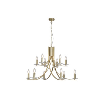 Svietidlá Searchlight - Ascona 12Lt Pendant, Satin Brass Metal & Glass | KÓD: 41612-12SB