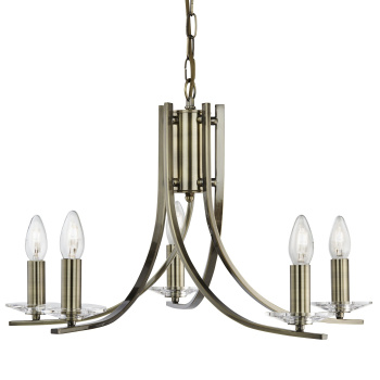 Svietidlá Searchlight - Ascona 5Lt Pendant - Antique Brass Metal & Glass | KÓD: 4165-5AB