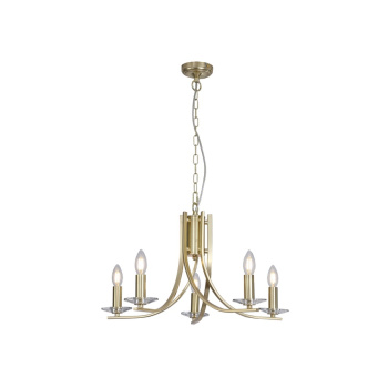 Svietidlá Searchlight - Ascona 5Lt Pendant, Satin Brass Metal & Glass | KÓD: 4165-5SB