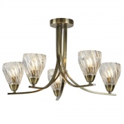 ASCONA II - 5LT CEILING S/FLUSH, ANTIQUE BRASS TWIST FRAME, CLEAR TWISTED GLASS SHADES