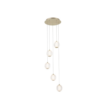 Svietidlá Searchlight - Allure 5Lt Multi-Drop Pendant - Satin Brass & Clear Acrylic | KÓD: 51481-5SB