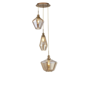 Svietidlá Searchlight - Mia 3Lt Multi-Drop Pendant - Antique Brass Metal,Amber Glass | KÓD: 5423-3AB